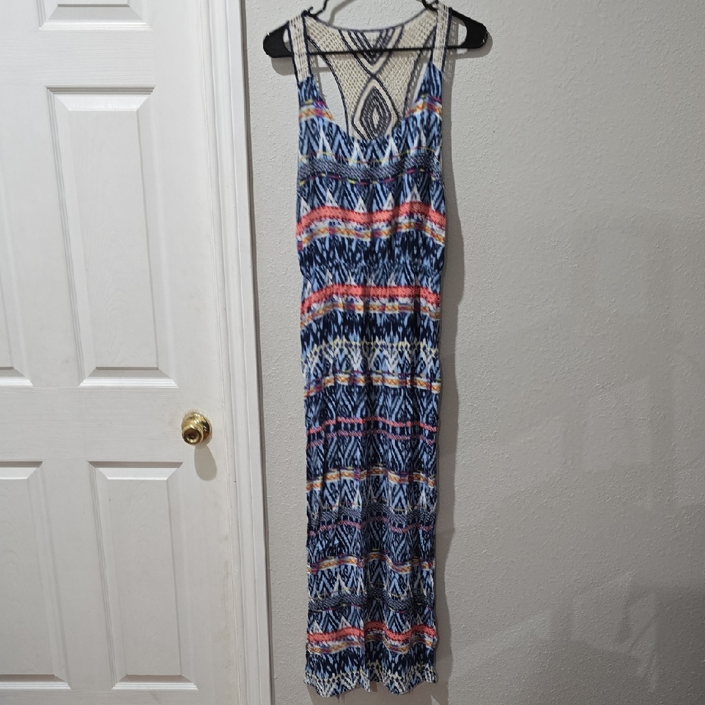No Boundaries Blue and Red Patterned Maxi Dress